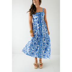 8.28 Boutique:TCEC,The Rachel Blue Floral Midi Dress,Dress