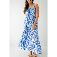 8.28 Boutique:TCEC,The Rachel Blue Floral Midi Dress,Dress