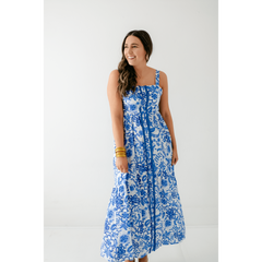 8.28 Boutique:TCEC,The Rachel Blue Floral Midi Dress,Dress