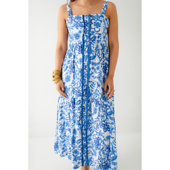 8.28 Boutique:TCEC,The Rachel Blue Floral Midi Dress,Dress