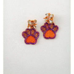 8.28 Boutique:Caroline Hill,End Zone Paw Print Beaded Earrings in Orange and Purple,Earrings