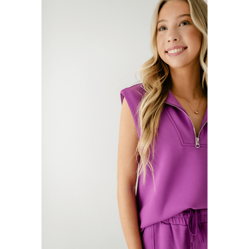 8.28 Boutique:Varley,Varley Magnolia 2.0 Half Zip Tank in Striking Purple,Shirts & Tops