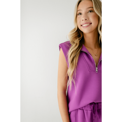 8.28 Boutique:Varley,Varley Magnolia 2.0 Half Zip Tank in Striking Purple,Shirts & Tops