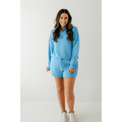 8.28 Boutique:Varley,Varley Hawley Half - Zip Sweat in Azure Blue,Shirts & Tops