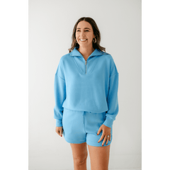 8.28 Boutique:Varley,Varley Hawley Half - Zip Sweat in Azure Blue,Shirts & Tops