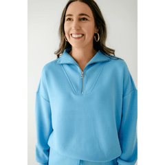 8.28 Boutique:Varley,Varley Hawley Half - Zip Sweat in Azure Blue,Shirts & Tops