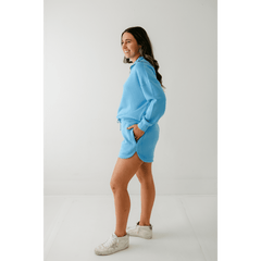 8.28 Boutique:Varley,Varley Hawley Half - Zip Sweat in Azure Blue,Shirts & Tops