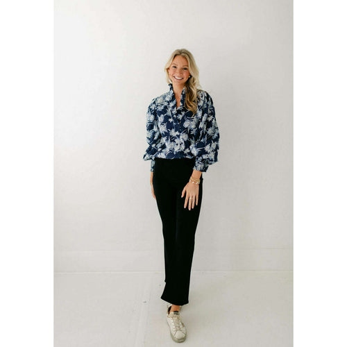 8.28 Boutique:Entro,The Paige Navy Floral Ruffle Collar Top,Shirts & Tops