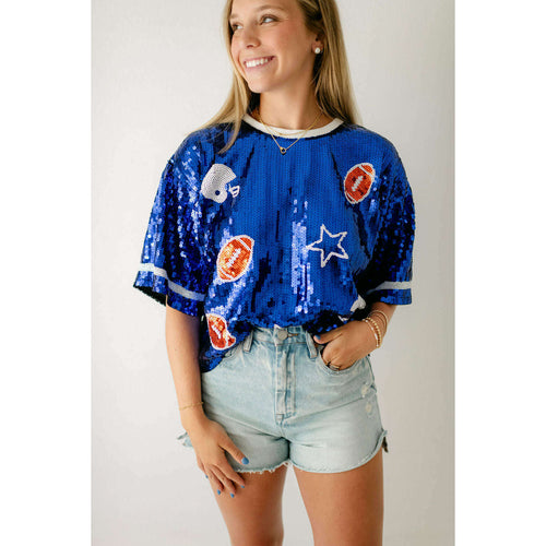 8.28 Boutique:8.28 Boutique,X's and O's Royal Blue Sequin Top,Shirts & Tops