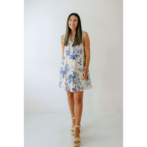 8.28 Boutique:THML,THML Blue and White Sleeveless Floral Dress,Dress