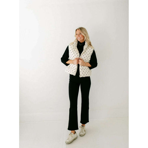 8.28 Boutique:Entro,The Stephanie White and Black Bow Puffer Vest,Vest