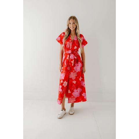 Karlie French Floral V-Neck Ruffle Sleeve Dress