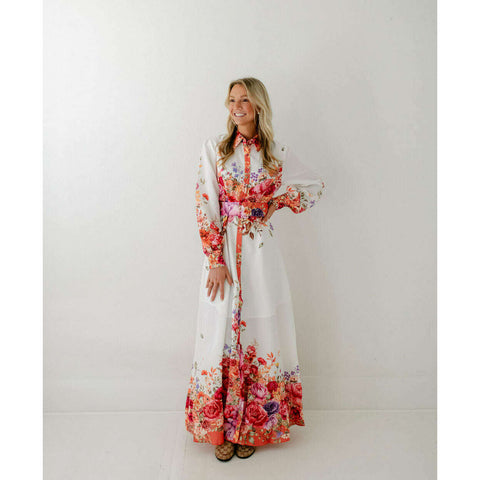 The Morgan Red and Pink Scalloped Maxi Dress