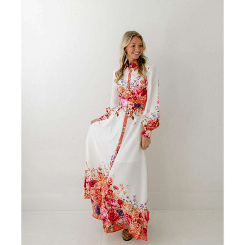 8.28 Boutique:8.28 Boutique,The Josephine Floral Print Belted Maxi Dress,Dress