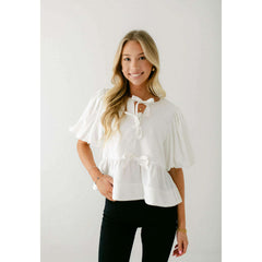 8.28 Boutique:Entro,The Hannah White Bow Top,Shirts & Tops