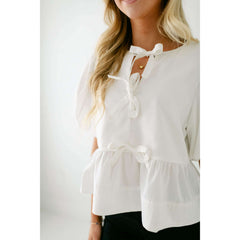 8.28 Boutique:Entro,The Hannah White Bow Top,Shirts & Tops