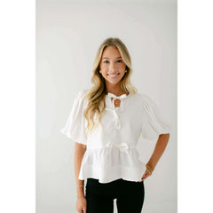 8.28 Boutique:Entro,The Hannah White Bow Top,Shirts & Tops