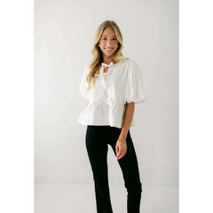 8.28 Boutique:Entro,The Hannah White Bow Top,Shirts & Tops