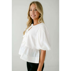 8.28 Boutique:Entro,The Hannah White Bow Top,Shirts & Tops