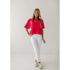 8.28 Boutique:Entro,The Hannah Bow Top in Hot Pink,Shirts & Tops