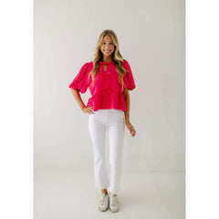 8.28 Boutique:Entro,The Hannah Bow Top in Hot Pink,Shirts & Tops