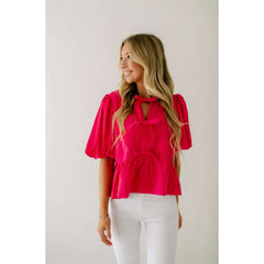 8.28 Boutique:Entro,The Hannah Bow Top in Hot Pink,Shirts & Tops