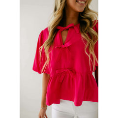 8.28 Boutique:Entro,The Hannah Bow Top in Hot Pink,Shirts & Tops