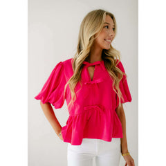 8.28 Boutique:Entro,The Hannah Bow Top in Hot Pink,Shirts & Tops