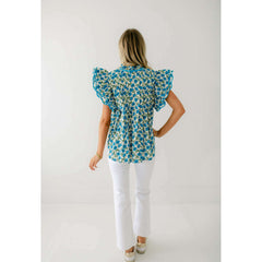 8.28 Boutique:Entro,The Carrie Blue Floral Scalloped Sleeve Top,Shirts & Tops