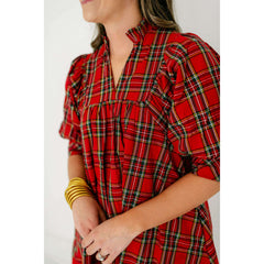 8.28 Boutique:Entro,Entro Red Tartan Puff Sleeve Dress,Dress