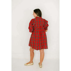 8.28 Boutique:Entro,Entro Red Tartan Puff Sleeve Dress,Dress