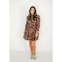 8.28 Boutique:Joy*Joy,Joy*Joy Brown Bloom Corduroy Tiered Dress,Dress