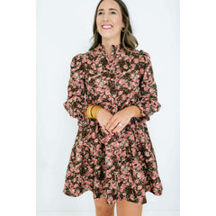 8.28 Boutique:Joy*Joy,Joy*Joy Brown Bloom Corduroy Tiered Dress,Dress