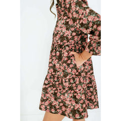 8.28 Boutique:Joy*Joy,Joy*Joy Brown Bloom Corduroy Tiered Dress,Dress