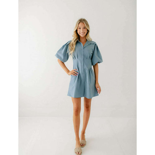 8.28 Boutique:Bishop + Young,Bishop + Young Jacqueline Bubble Sleeve Dress in Mineral Blue,Dress