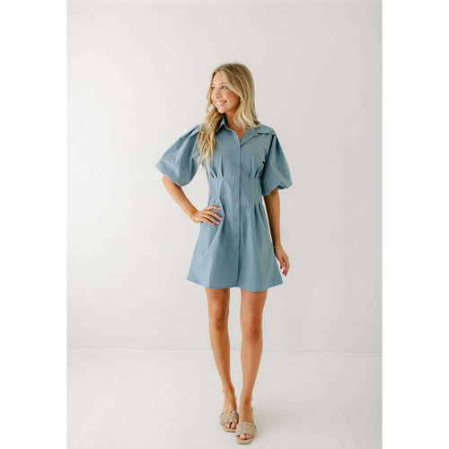 8.28 Boutique:Bishop + Young,Bishop + Young Jacqueline Bubble Sleeve Dress in Mineral Blue,Dress