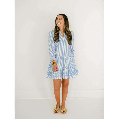 8.28 Boutique:Sail to Sable,Sail to Sable Costal Stripe Ling Sleeve Tunic Flare Dress,Dress