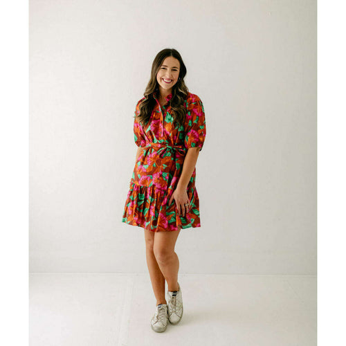 8.28 Boutique:Joy*Joy,Joy*Joy Rustic Floral Placket Puff Sleeve Dress,Dress