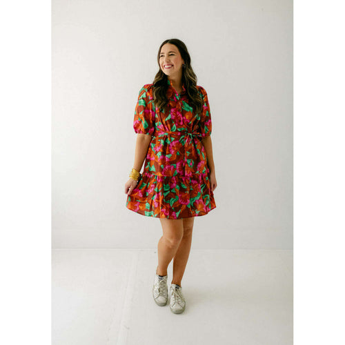 8.28 Boutique:Joy*Joy,Joy*Joy Rustic Floral Placket Puff Sleeve Dress,Dress