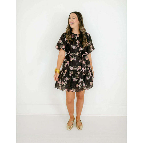 8.28 Boutique:Joy*Joy,Joy*Joy Midnight Floral Ruched Shoulder Dress,Dress