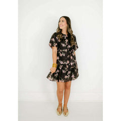 8.28 Boutique:Joy*Joy,Joy*Joy Midnight Floral Ruched Shoulder Dress,Dress