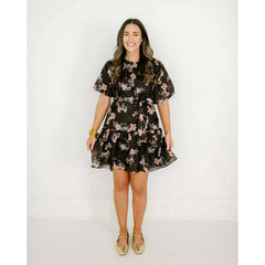 8.28 Boutique:Joy*Joy,Joy*Joy Midnight Floral Ruched Shoulder Dress,Dress