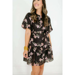 8.28 Boutique:Joy*Joy,Joy*Joy Midnight Floral Ruched Shoulder Dress,Dress