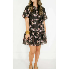 8.28 Boutique:Joy*Joy,Joy*Joy Midnight Floral Ruched Shoulder Dress,Dress