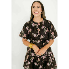 8.28 Boutique:Joy*Joy,Joy*Joy Midnight Floral Ruched Shoulder Dress,Dress