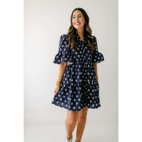 8.28 Boutique:Aureum,Aureum Navy Paisley Ruffle Mini Dress,Dress