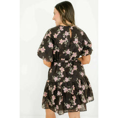 8.28 Boutique:Joy*Joy,Joy*Joy Midnight Floral Ruched Shoulder Dress,Dress