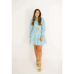 8.28 Boutique:Sail to Sable,Sail to Sable Sky Baroque Floral Belted Long Sleeve Tunic Dress,Dress