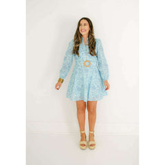 8.28 Boutique:Sail to Sable,Sail to Sable Sky Baroque Floral Belted Long Sleeve Tunic Dress,Dress