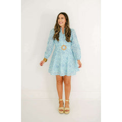 8.28 Boutique:Sail to Sable,Sail to Sable Sky Baroque Floral Belted Long Sleeve Tunic Dress,Dress